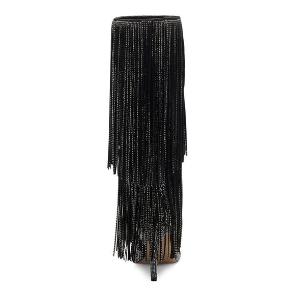 INC Womens Black Slip Resitant Fringed Ishani Pointed Toe Block Heel Boots 8 M - Picture 2 of 4